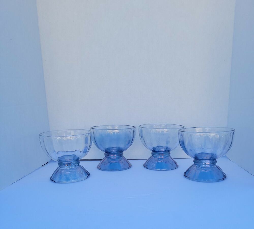 Libbey Glass Iridescent Sundae Compote Qty 4 Pedestal Bowls Ribbed Optic Dessert